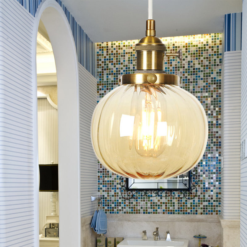 Lampada a sospensione globale Stile vintage Amber/Glass Clear Rested 1 Light Living Living Regolable Affermazione Luce in nero/Bronzo/Brass