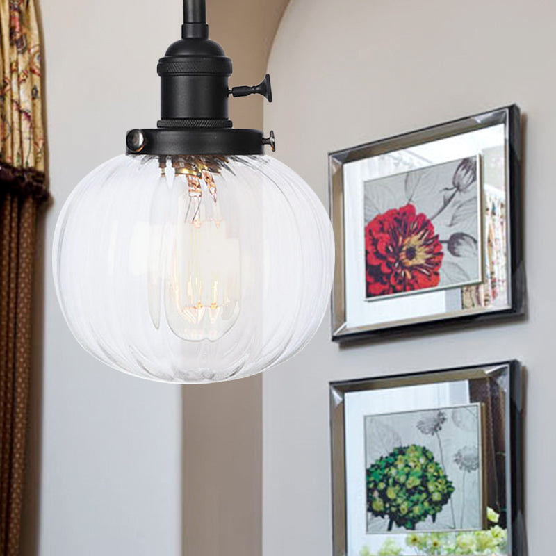 Lampada a sospensione globale Stile vintage Amber/Glass Clear Rested 1 Light Living Living Regolable Affermazione Luce in nero/Bronzo/Brass