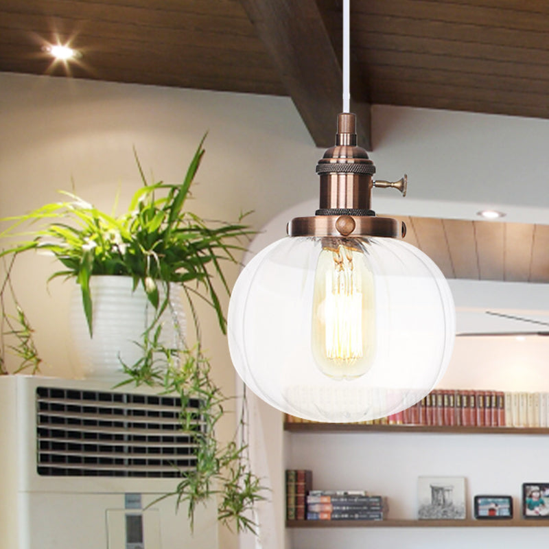 Lampada a sospensione globale Stile vintage Amber/Glass Clear Rested 1 Light Living Living Regolable Affermazione Luce in nero/Bronzo/Brass