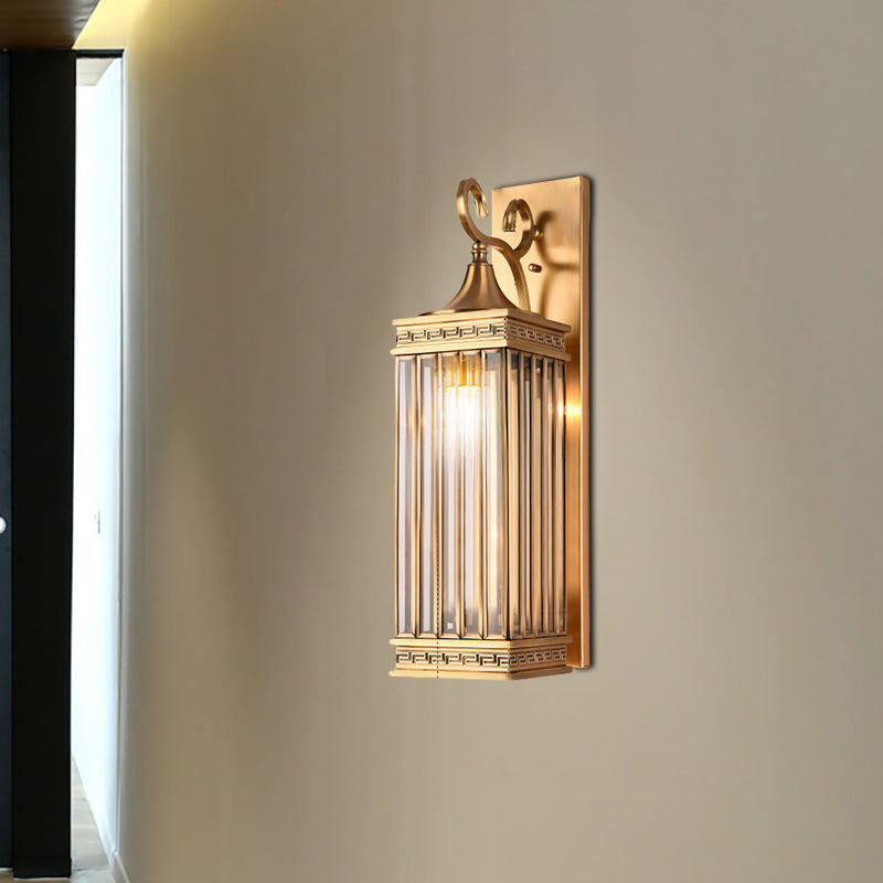 1/3-Head Rectangle Sconce Light Fixture Traditional Brass Metal Wall Light Sconce for Foyer, 18"/24.5" H