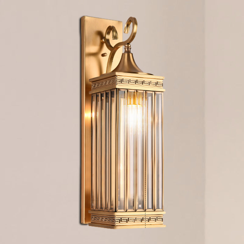 1/3-Head Rectangle Sconce Light Fixture Traditional Brass Metal Wall Light Sconce for Foyer, 18"/24.5" H