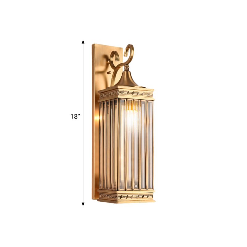 1/3-Head Rectangle Sconce Light Fixture Traditional Brass Metal Wall Light Sconce for Foyer, 18"/24.5" H