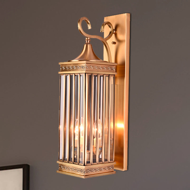 1/3-Head Rectangle Sconce Light Fixture Traditional Brass Metal Wall Light Sconce for Foyer, 18"/24.5" H