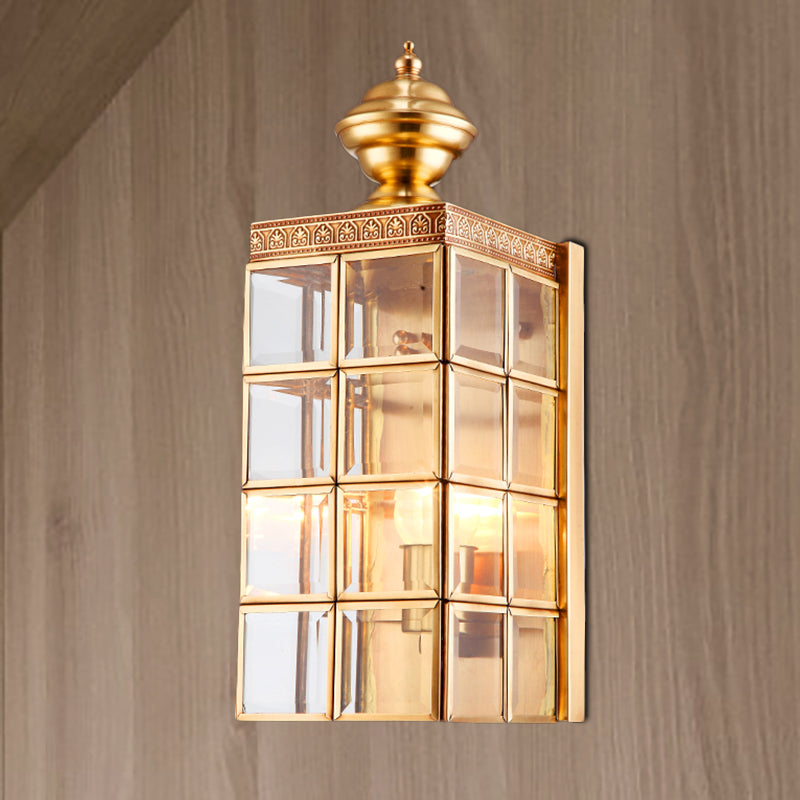 Rectangular Living Room Wall Sconce Traditional Metal 1/2-Bulb Brass Wall Mounted Light Fixture