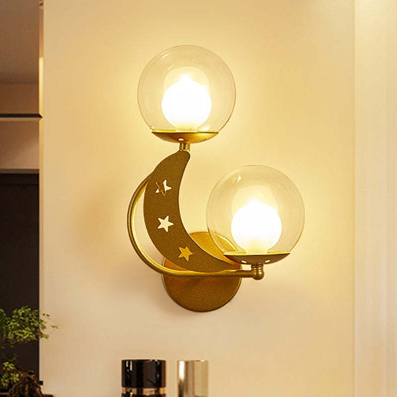 Left/Right Ball Wall Sconce Modern Style 2-Light Clear Glass Wall Mount Lamp Kit in Black/Gold
