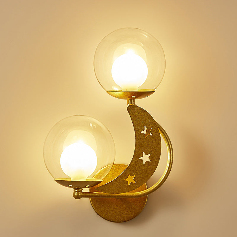 Left/Right Ball Wall Sconce Modern Style 2-Light Clear Glass Wall Mount Lamp Kit in Black/Gold