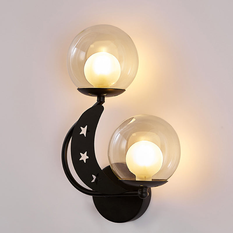 Left/Right Ball Wall Sconce Modern Style 2-Light Clear Glass Wall Mount Lamp Kit in Black/Gold