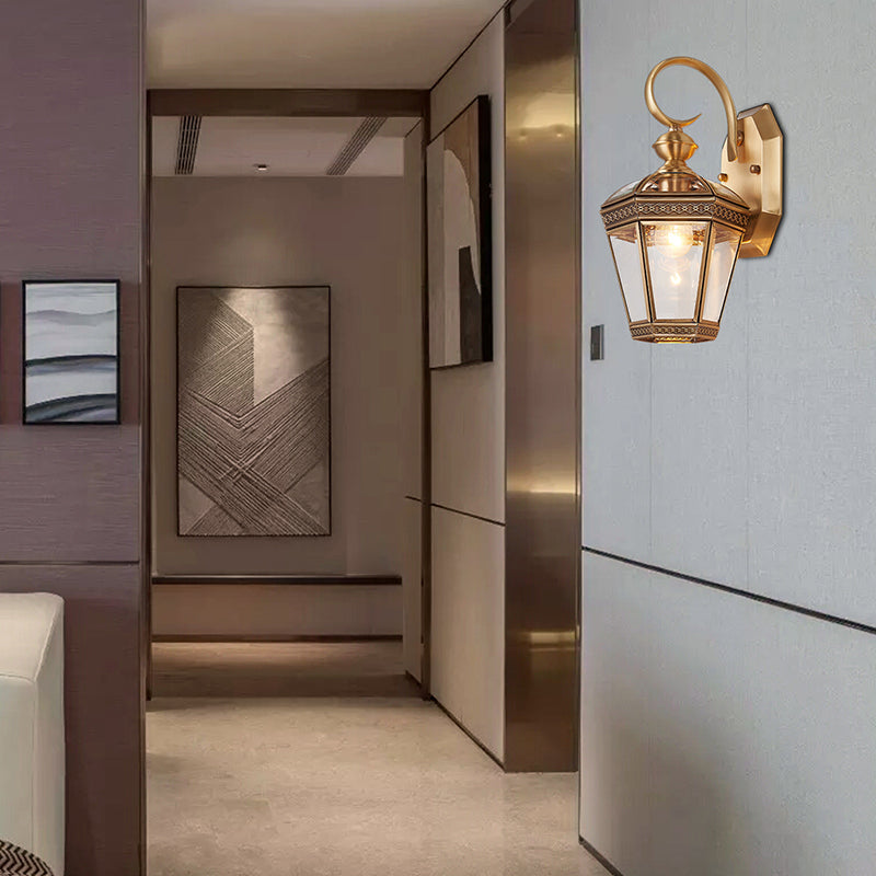 Luz de montaje de pared geométrica de tradicionalismo accesorio de iluminación de pared de metal de latón simple para balcón, 6 "/7.5" de ancho