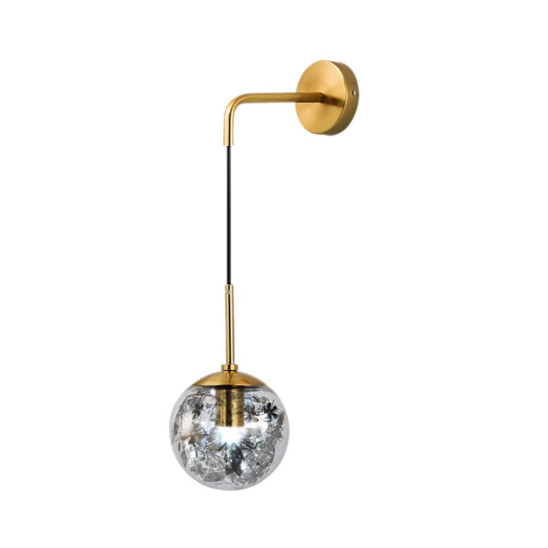 6"/8" W Simple Sphere Sconce Light Clear Glass 1 Light Silver/Gold Wall Mount Light Fixture with Shattered Leaf