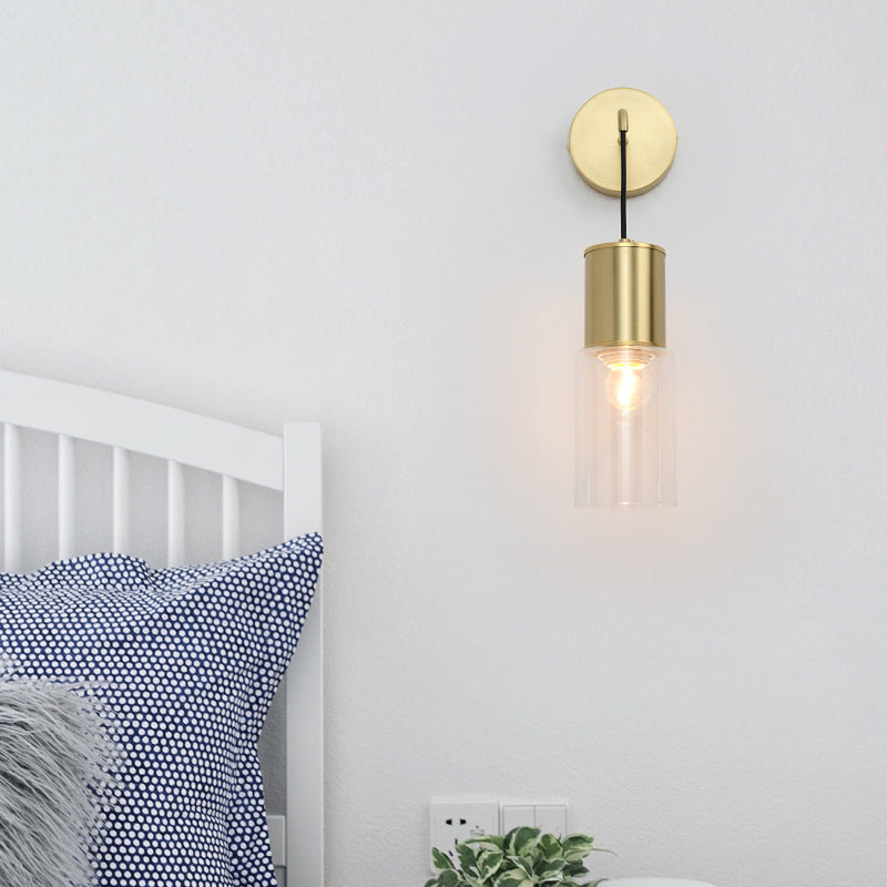 Brass Tube Wall Sconce Light Minimal Single Light Clear Glass Wall Mount Lamp Kit
