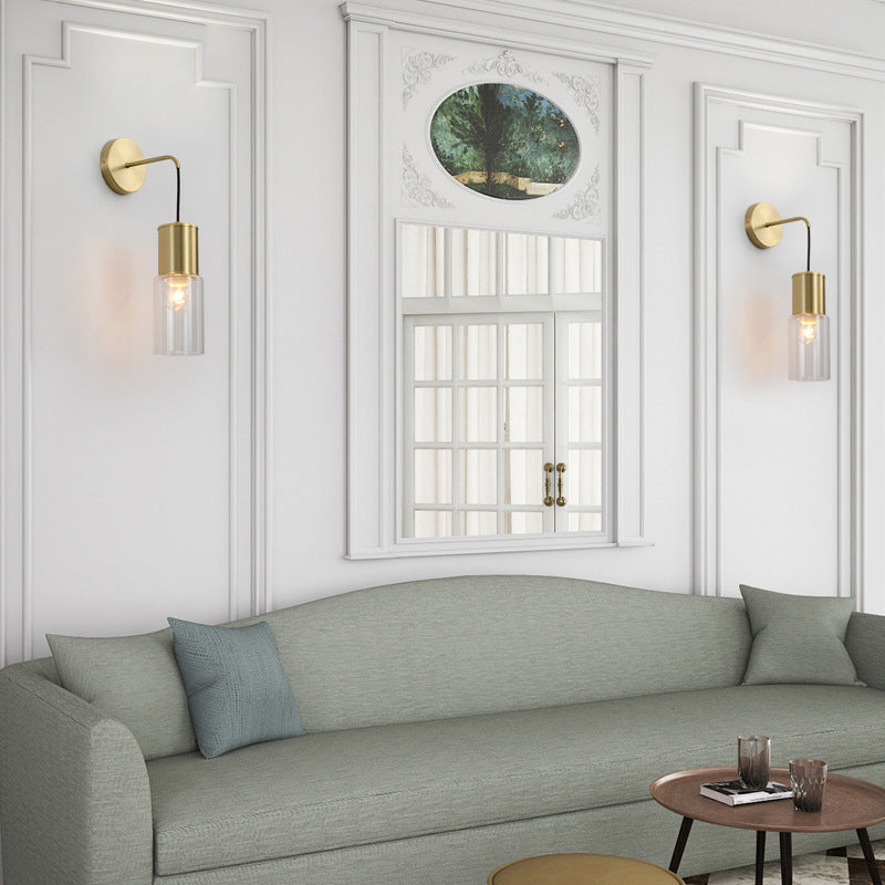 Brass Tube Wall Sconce Light Minimal Single Light Clear Glass Wall Mount Lamp Kit