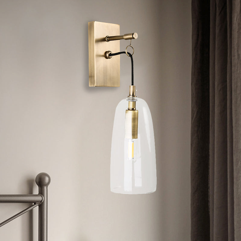 Flared Wall Mount Lamp Modern Style Clear Glass 1 Light Gold Sconce Light Fixture