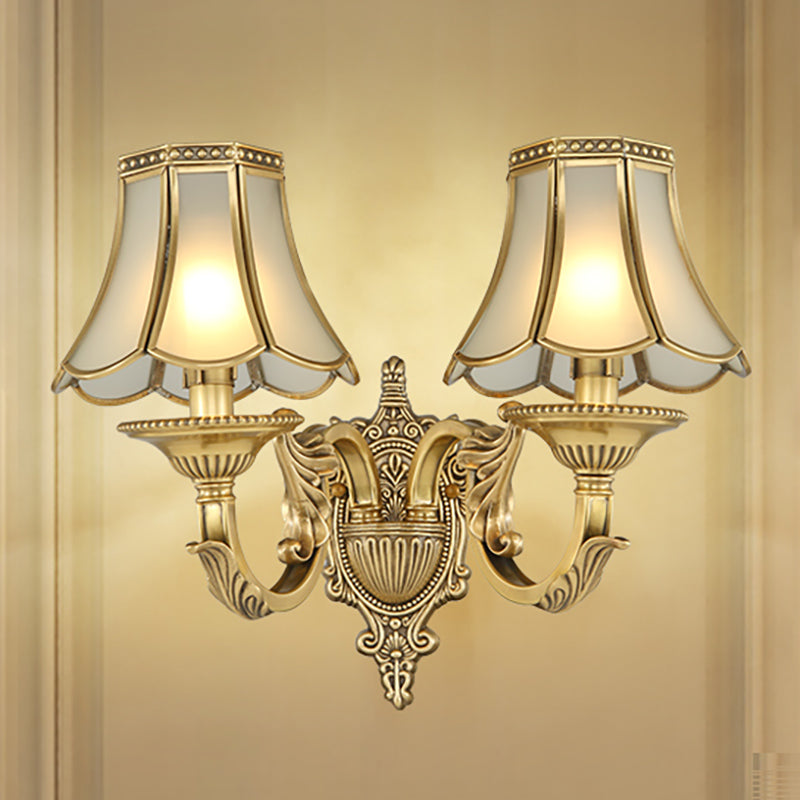 1/2-Head Bell Sconce Light Fixture Traditional Brass Metal Wall Light Sconce for Bedroom