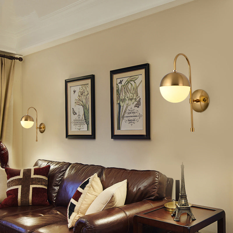 Nordic Simplicity Gooseneck Wall Lights Milky Glass Sconce Light Fixtures for Bedroom