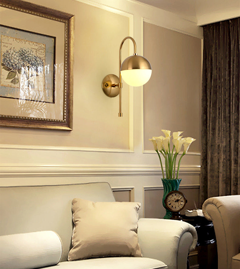 Nordic Simplicity Gooseneck Wall Lights Milky Glass Sconce Light Fixtures for Bedroom