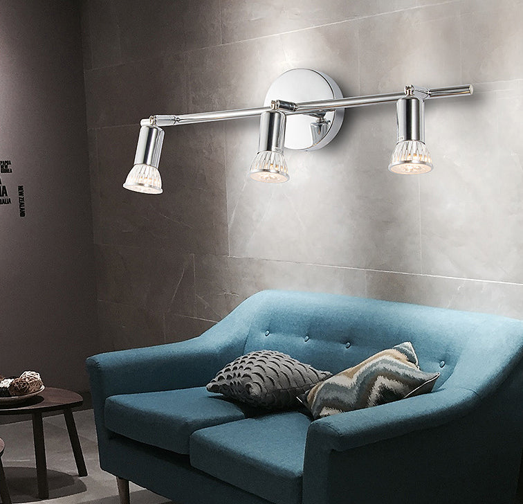 3-Lights Adjustable LED Mirror Light Simplicity Style Stainless Steel Cylindrical Vanity Light in Chrome