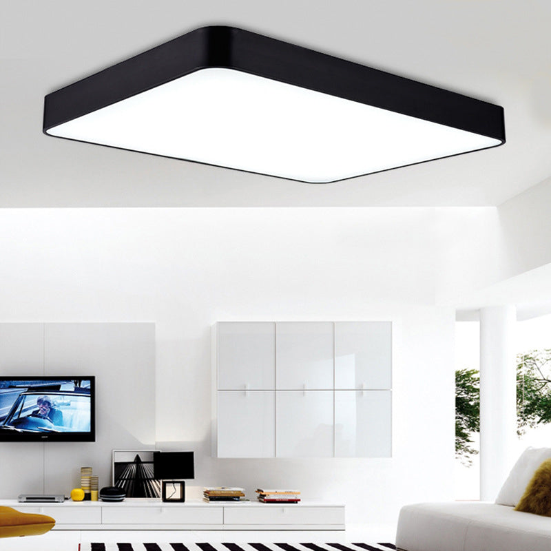 Rectangular Office Flush Lamp Metallic Modern LED Ceiling Mounted Light in Black