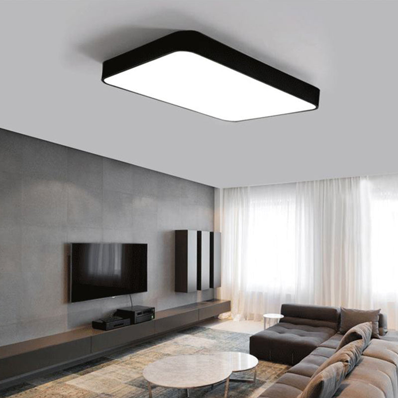 Rectangular Office Flush Lamp Metallic Modern LED Ceiling Mounted Light in Black
