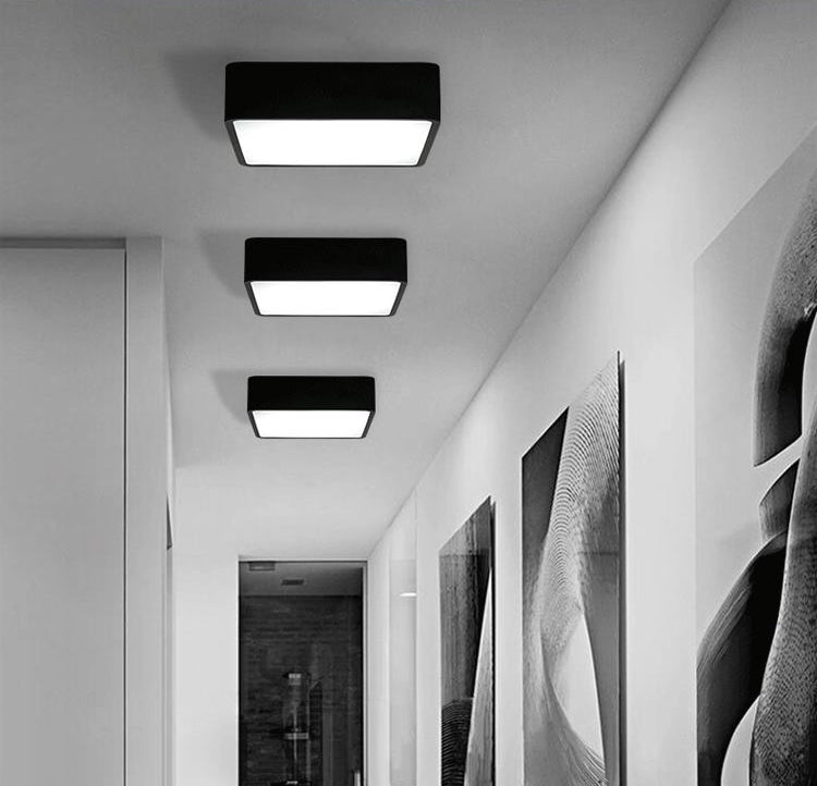 Rectangular Office Flush Lamp Metallic Modern LED Ceiling Mounted Light in Black