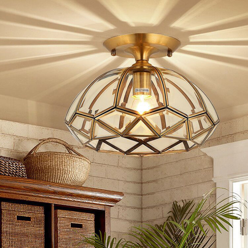 1 Light Bowl Shade Semi Flush Mount Lighting Colonial Style Glass Ceiling Light for Hallway