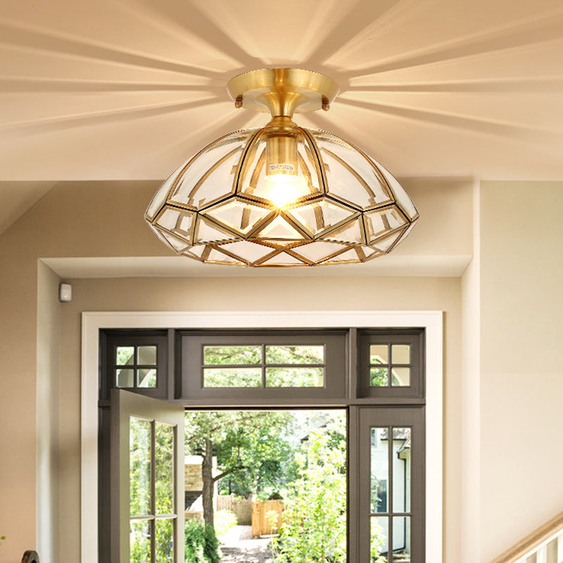 1 Light Bowl Shade Semi Flush Mount Lighting Colonial Style Glass Ceiling Light for Hallway