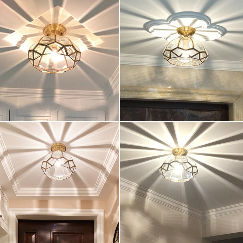 1 Light Bowl Shade Semi Flush Mount Lighting Colonial Style Glass Ceiling Light for Hallway