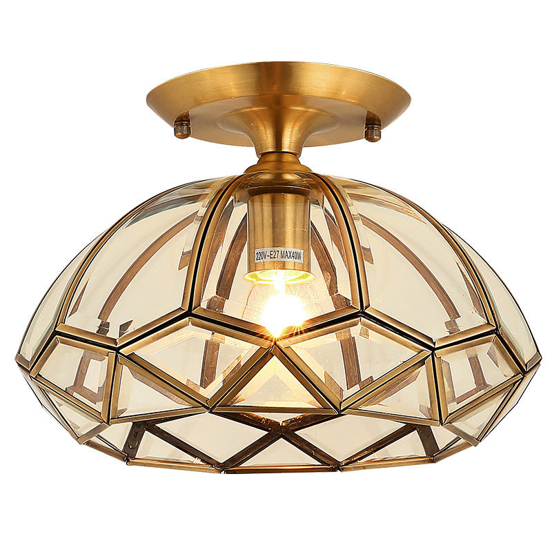 1 Light Bowl Shade Semi Flush Mount Lighting Colonial Style Glass Ceiling Light for Hallway