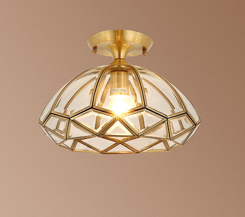 1 Light Bowl Shade Semi Flush Mount Lighting Colonial Style Glass Ceiling Light for Hallway