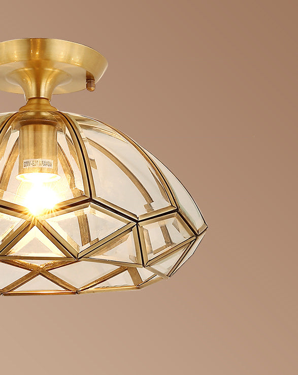 1 Light Bowl Shade Semi Flush Mount Lighting Colonial Style Glass Ceiling Light for Hallway