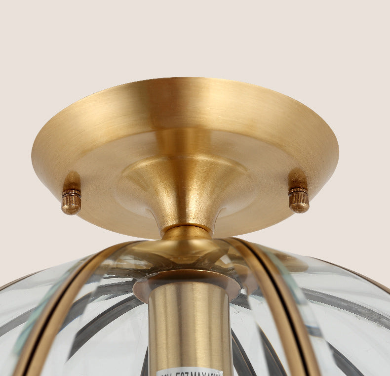 1 Light Bowl Shade Semi Flush Mount Lighting Colonial Style Glass Ceiling Light for Hallway