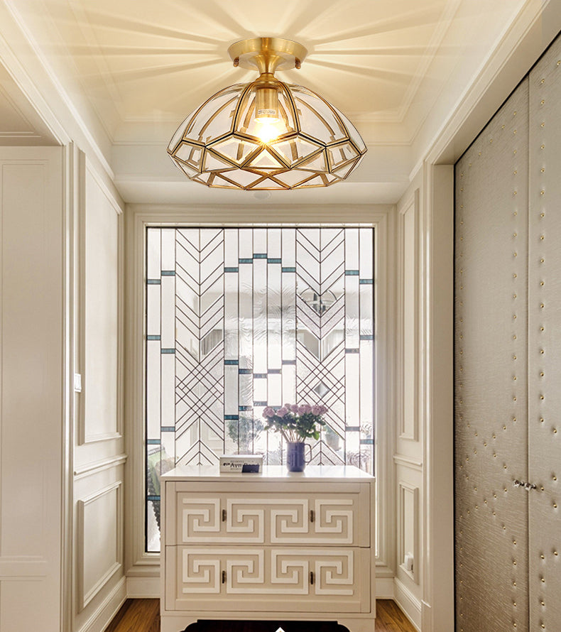 1 Light Bowl Shade Semi Flush Mount Lighting Colonial Style Glass Ceiling Light for Hallway