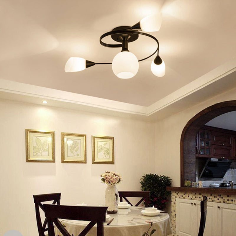 Curved Arm Flush Mount Lighting Traditional Minimalist White Glass Semi Flush Light for Bedroom