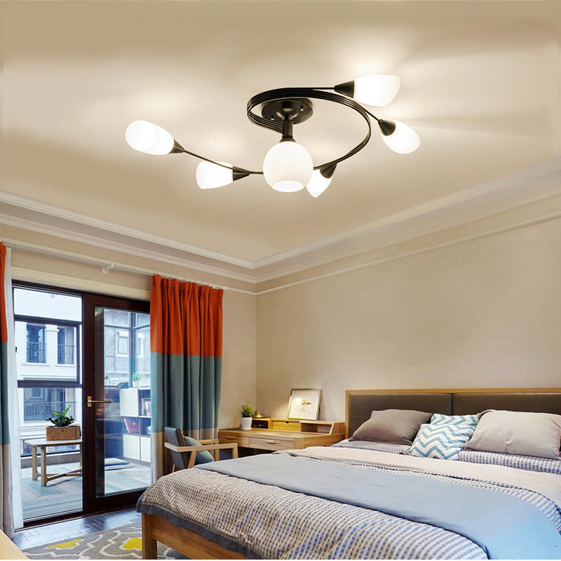 Curved Arm Flush Mount Lighting Traditional Minimalist White Glass Semi Flush Light for Bedroom