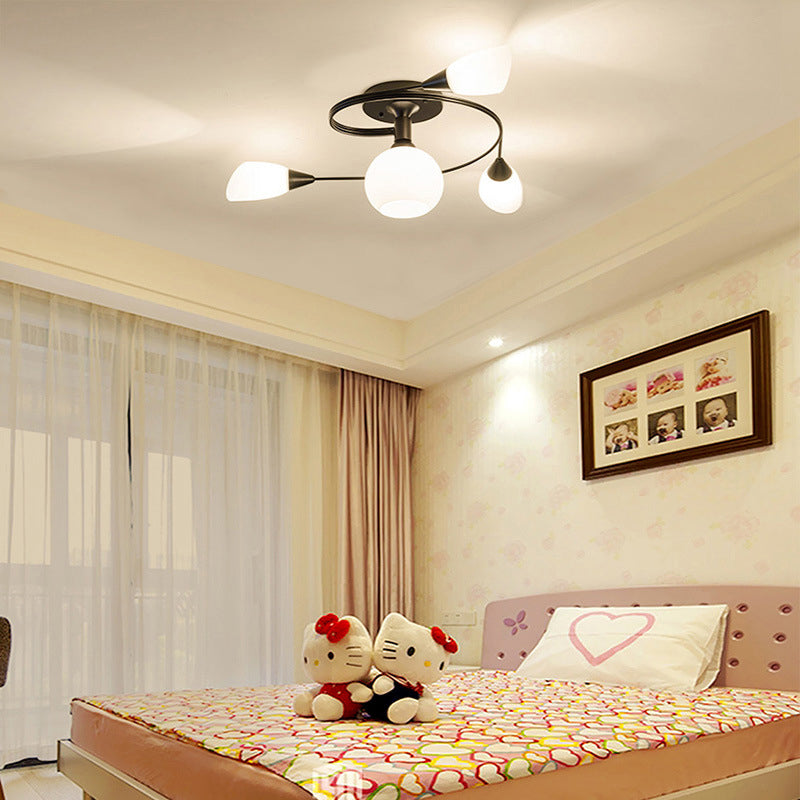 Curved Arm Flush Mount Lighting Traditional Minimalist White Glass Semi Flush Light for Bedroom