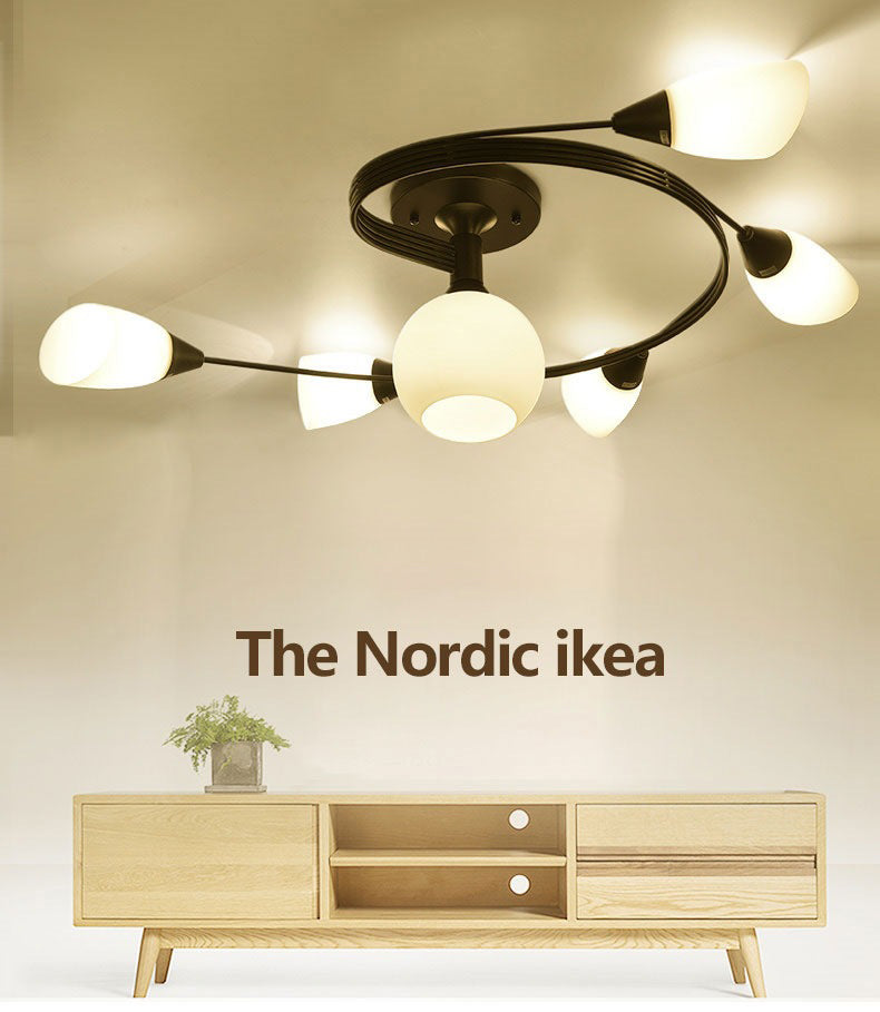 Curved Arm Flush Mount Lighting Traditional Minimalist White Glass Semi Flush Light for Bedroom