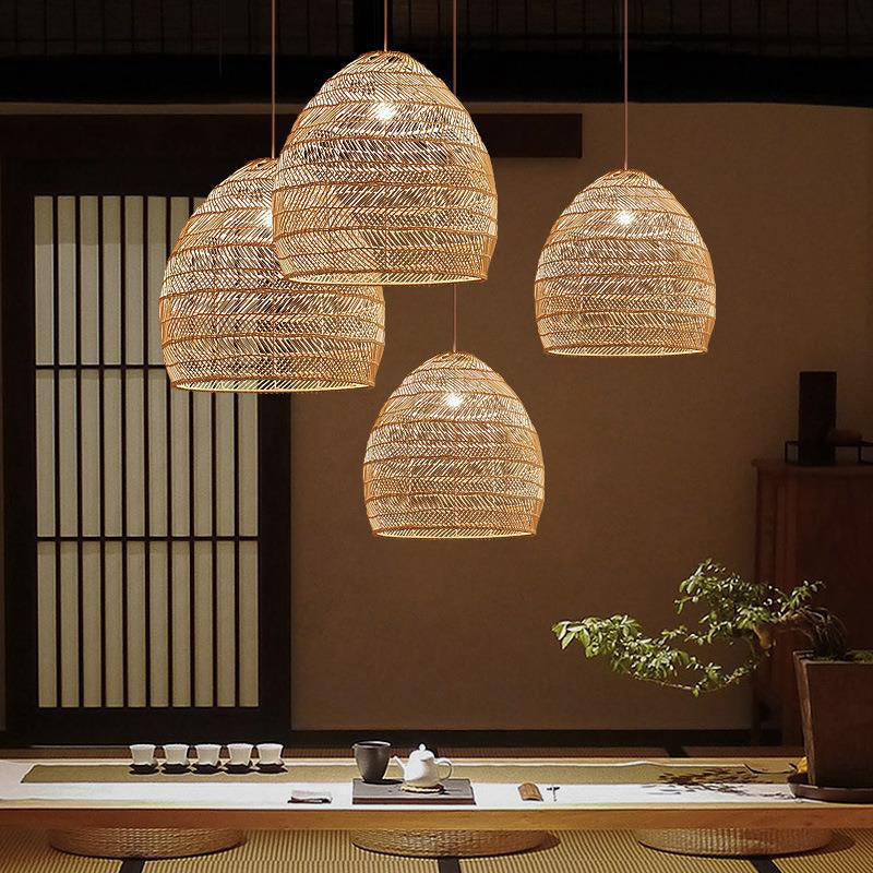 Bamboo Basket Ceiling Pendant Light Asia Style Suspension Pendant Light in Beige