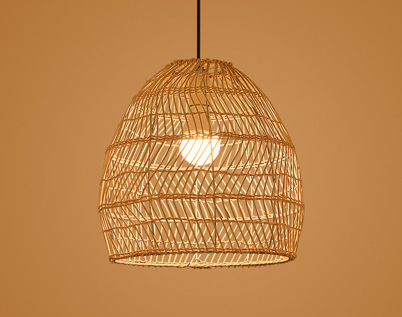 Bamboo Basket Ceiling Pendant Light Asia Style Suspension Pendant Light in Beige