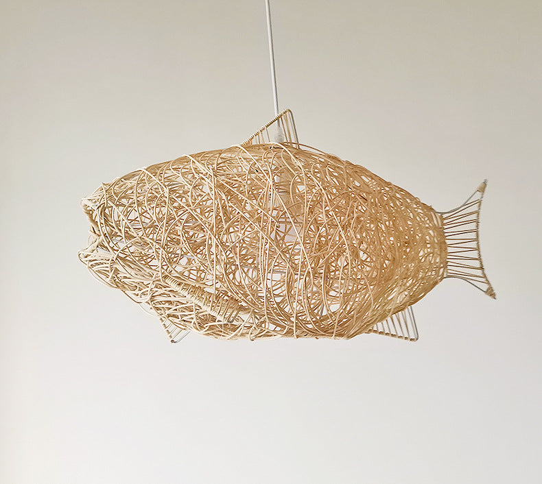 Bamboo Fish Shape Hanging Lamp Kit Contemporary Style Beige Hanging Pendant Light