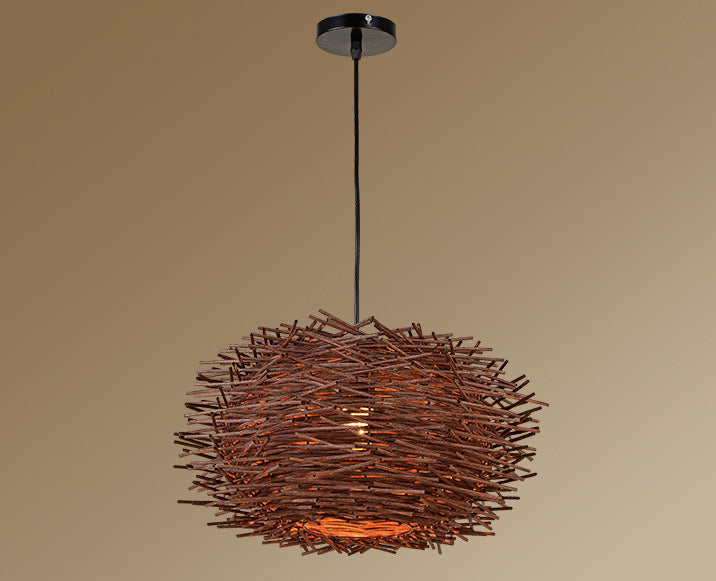 Asia -Stil Vogel Nest Hängende Leuchte Holz Esszimmer Anhänger Beleuchtungsstoffe