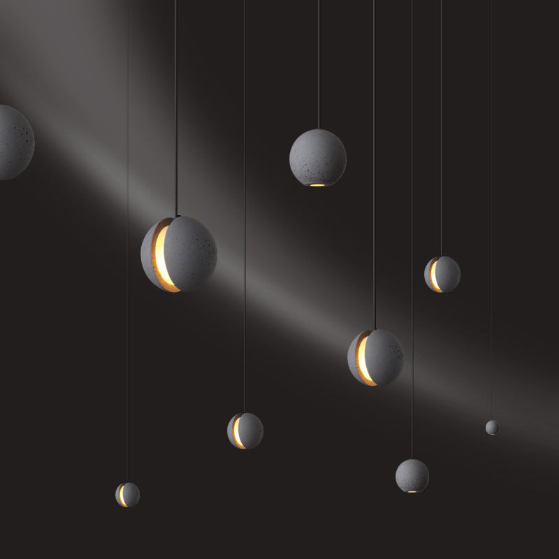 Creative LED Moon Hanging Light Fixtures Sphere Cement Hanging Lights for Indoor Decoration