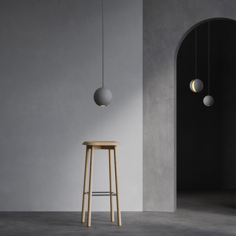 Creative LED Moon Hanging Light Fixtures Sphere Cement Hanging Lights for Indoor Decoration