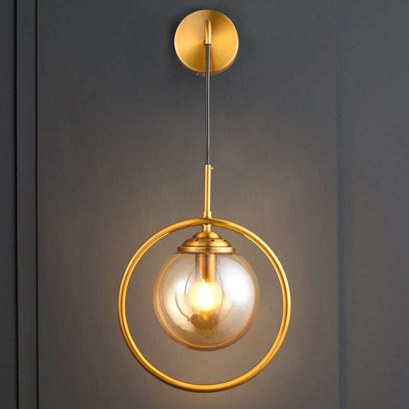 Orbit Smoke Gray/Clear/Amber Glass Wall Lamp Contemporary Single Brass Finish Sconce Light Fixture