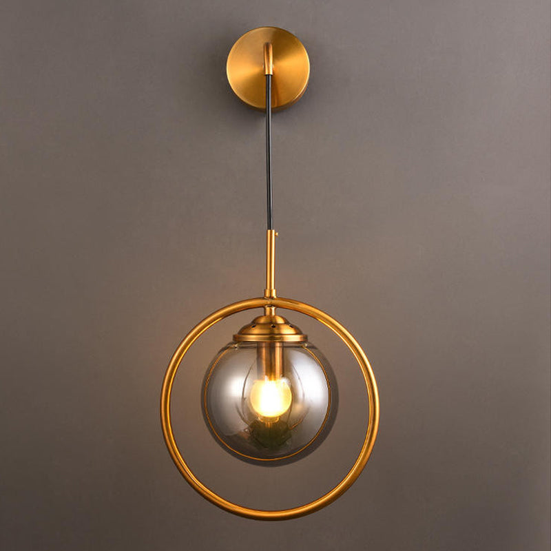Orbit Smoke Gray/Clear/Amber Glass Wall Lamp Contemporary Single Brass Finish Sconce Light Fixture