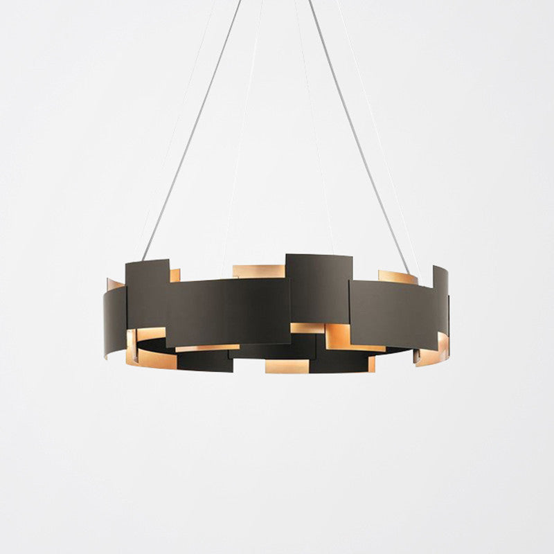 Living Room Chandelier Lighting Modern Black Hanging Ceiling Light with Circle Metal Shade