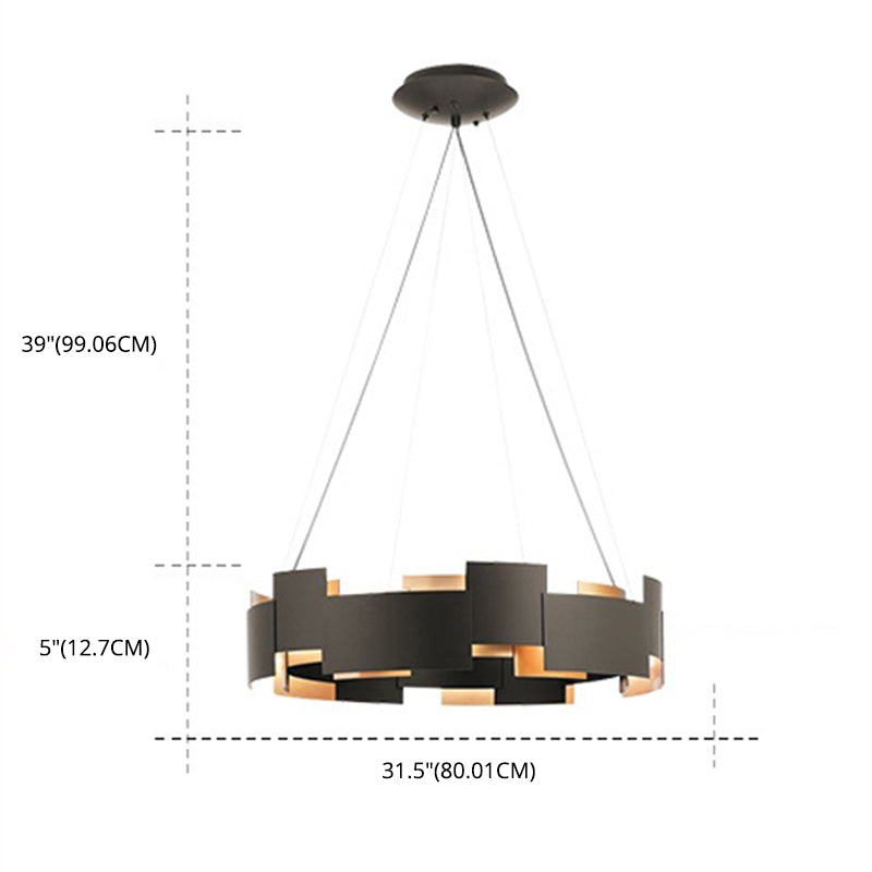 Living Room Chandelier Lighting Modern Black Hanging Ceiling Light with Circle Metal Shade