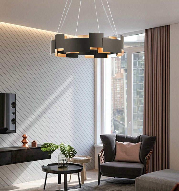 Living Room Chandelier Lighting Modern Black Hanging Ceiling Light with Circle Metal Shade