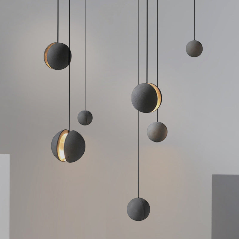 Mini Sphere Hanging Lamp Modern Cement 1 Head Restaurant Pendant Light in Grey
