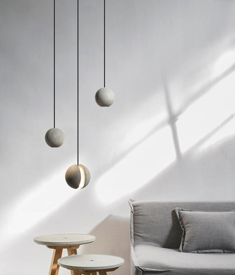 Mini Sphere Hanging Lamp Modern Cement 1 Head Restaurant Pendant Light in Grey