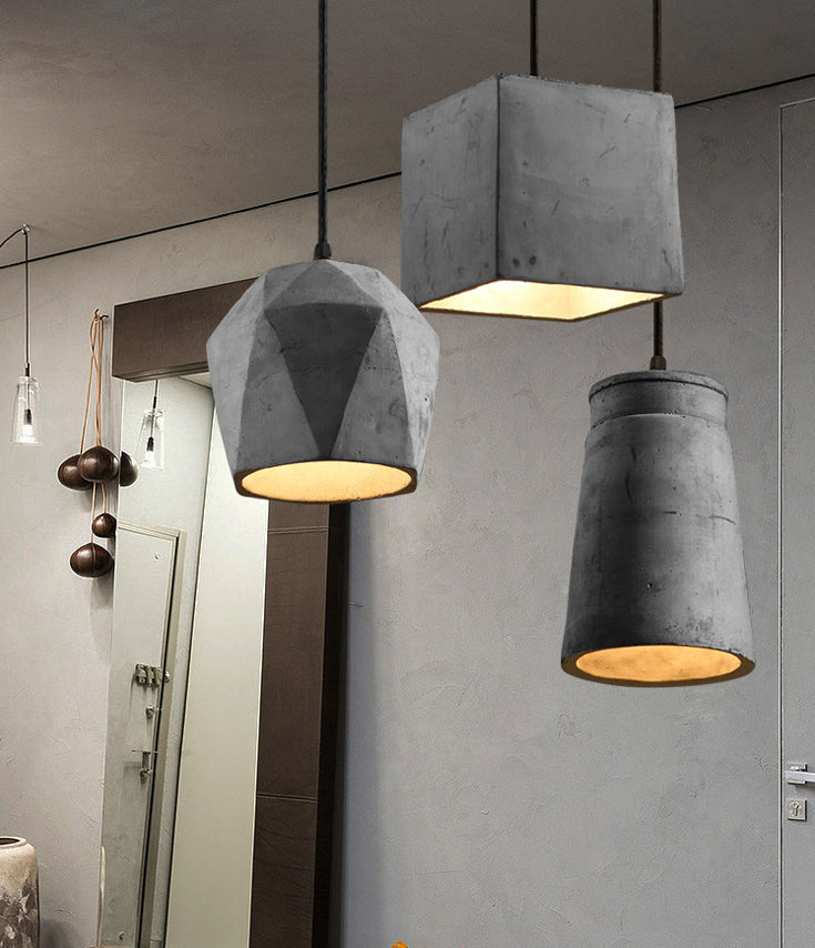 Grijze geometrische hanger lamp Minimalistisch 1-licht cementophanglicht voor eetkamer