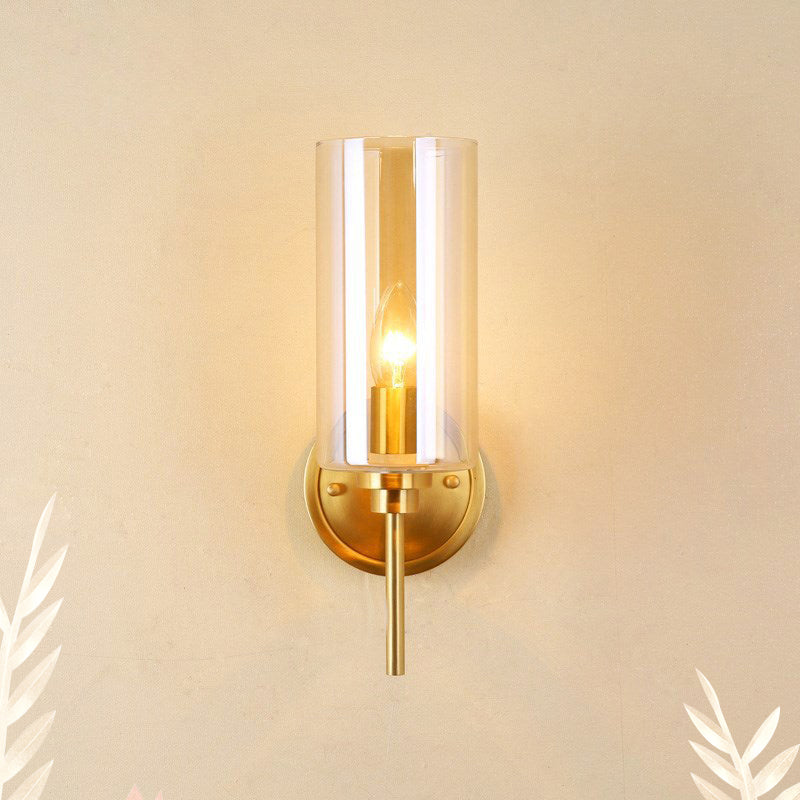 Moderne cilinder SCONCE LICHT helder glazen eenmalige lamp messing afwerking wand gemonteerde lamp